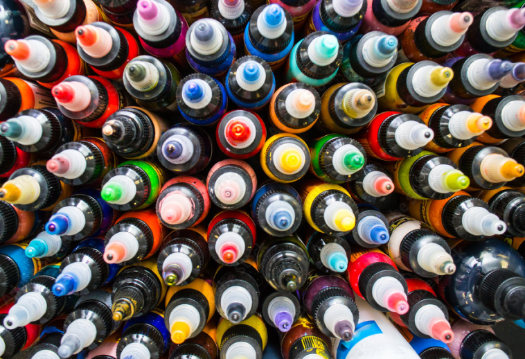 colorful paint bottles